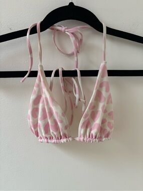 LPA Pink and Cream Heart-Print Triangle Bikini Top
